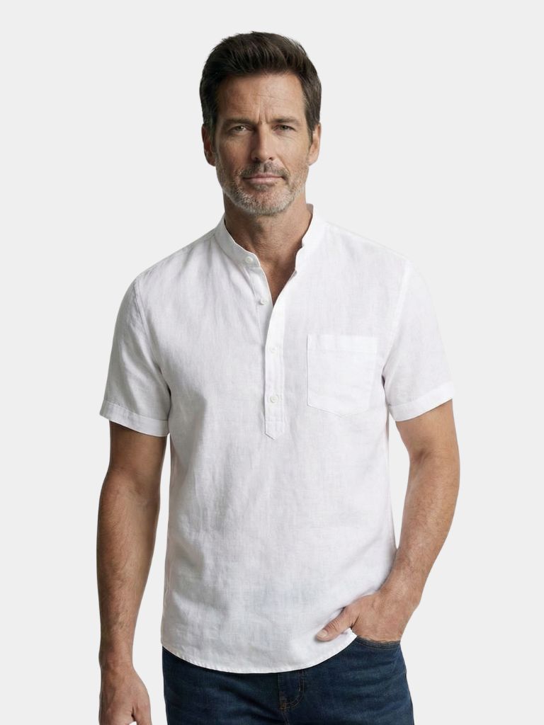 White Wellspring Linen T-Shirt — North Row | Front View