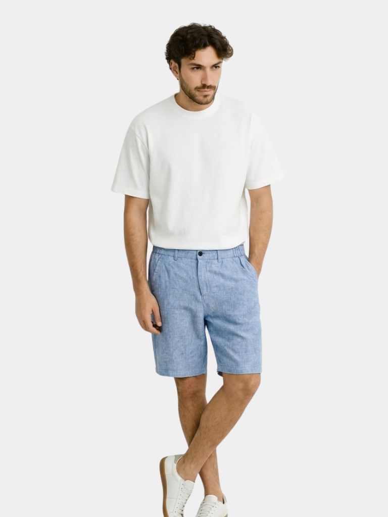 Bleu Horizon Linen Shorts — North Row | Back View