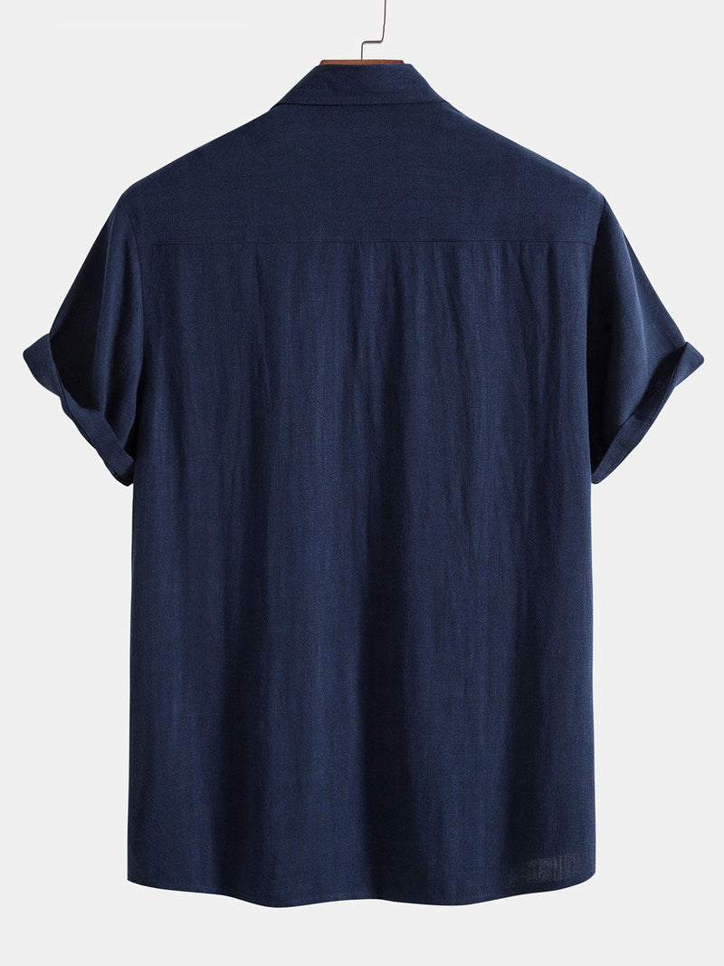 Linen Rayon Blend Button Up Shirt — North Row | Side View
