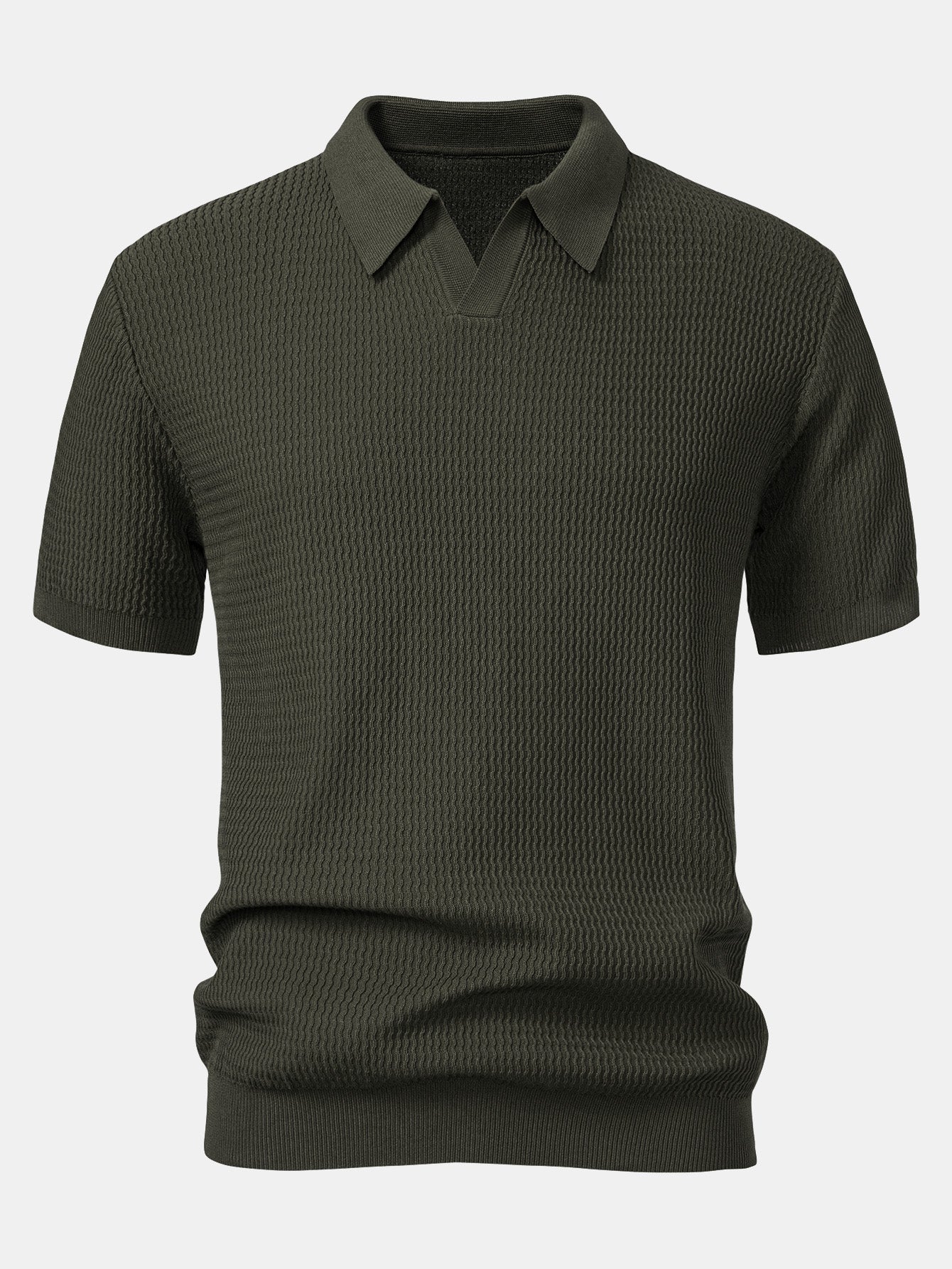 Wave Jacquard Knit V Neck Polo Shirt & Slim Fit Tapered Trousers — North Row | Texture Detail