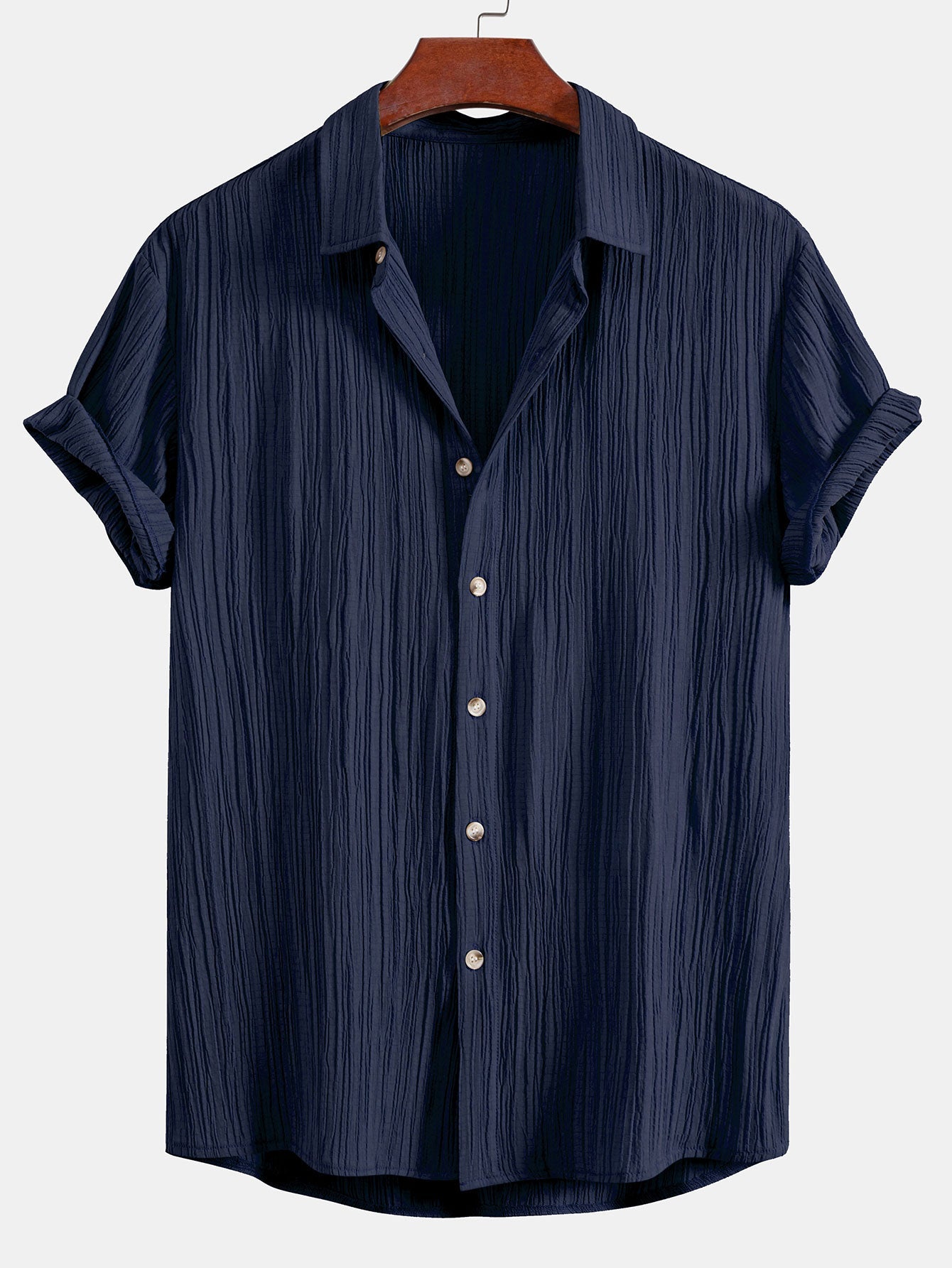 Crinkled Textured Button Up Shirt & Crinkle Textured Straight Leg Pants — North Row | Full Length