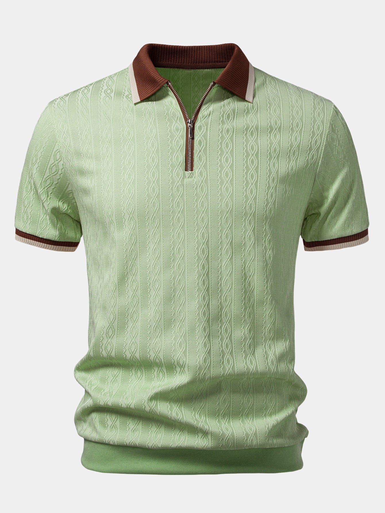 Contrast Trim Textured Zipper Knit Polo — North Row | Worn Look