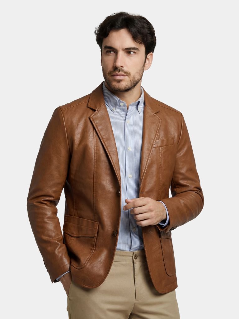 Bold Caramel Leather Jacket — North Row | Side View