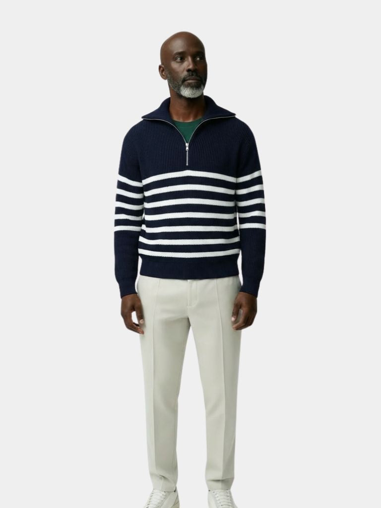 Casual Striped Zip Up Sweater — North Row | Back View