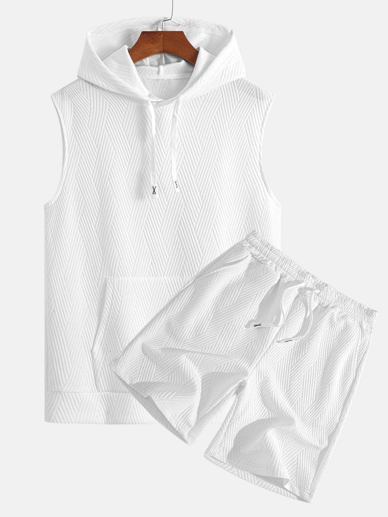 Striped Jacquard Sleeveless Hooded T-Shirt & Shorts — North Row | Side View