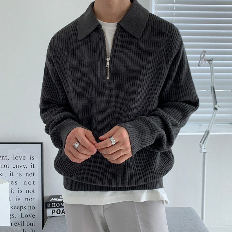 Razon Zipped Sweater — North Row | Collar Detail