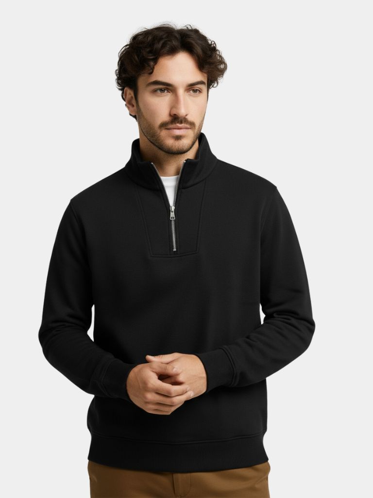 Zip Black Lapel Sports Sweatshirt — North Row | Front View