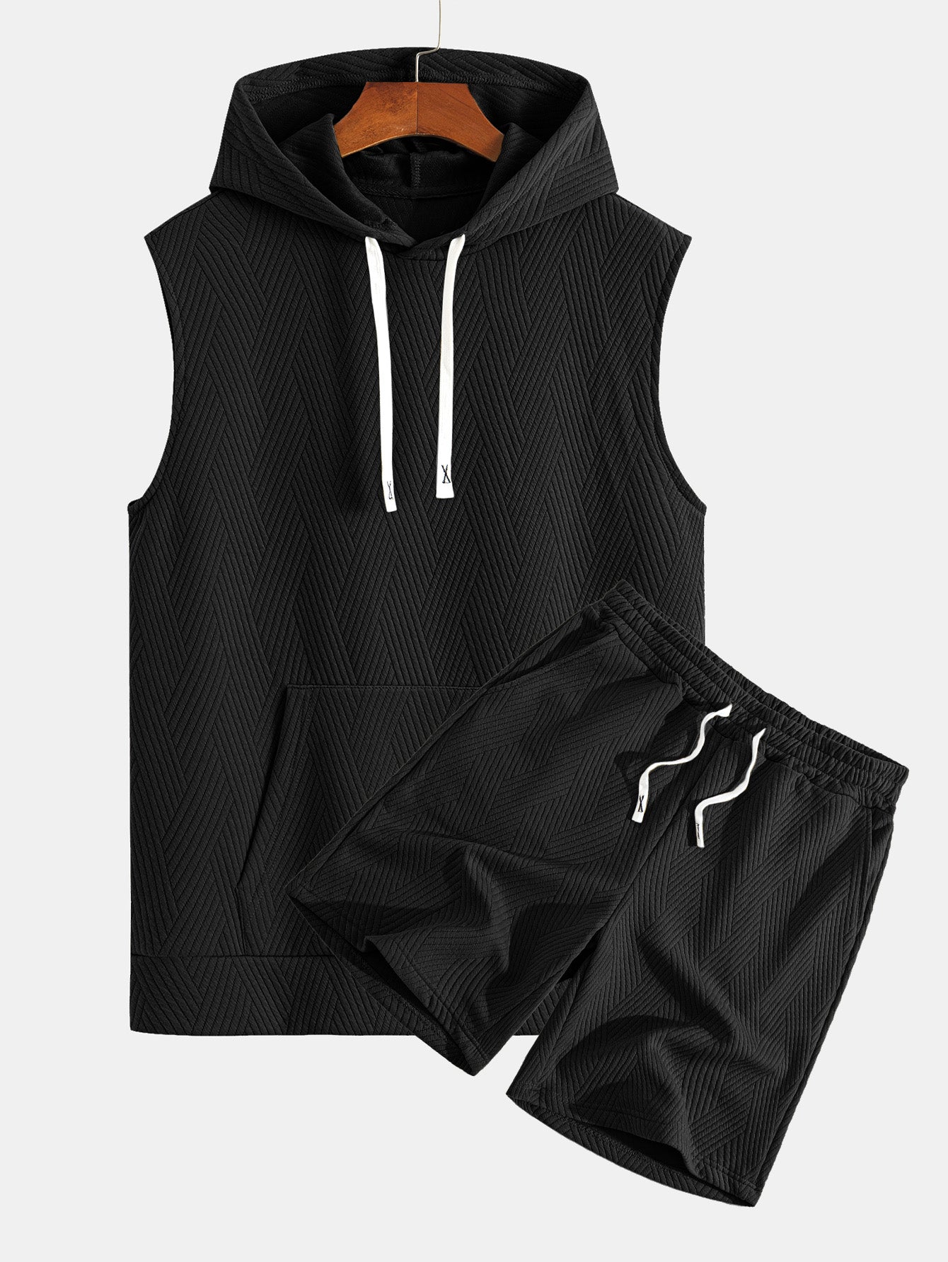 Striped Jacquard Sleeveless Hooded T-Shirt & Shorts — North Row | Back View