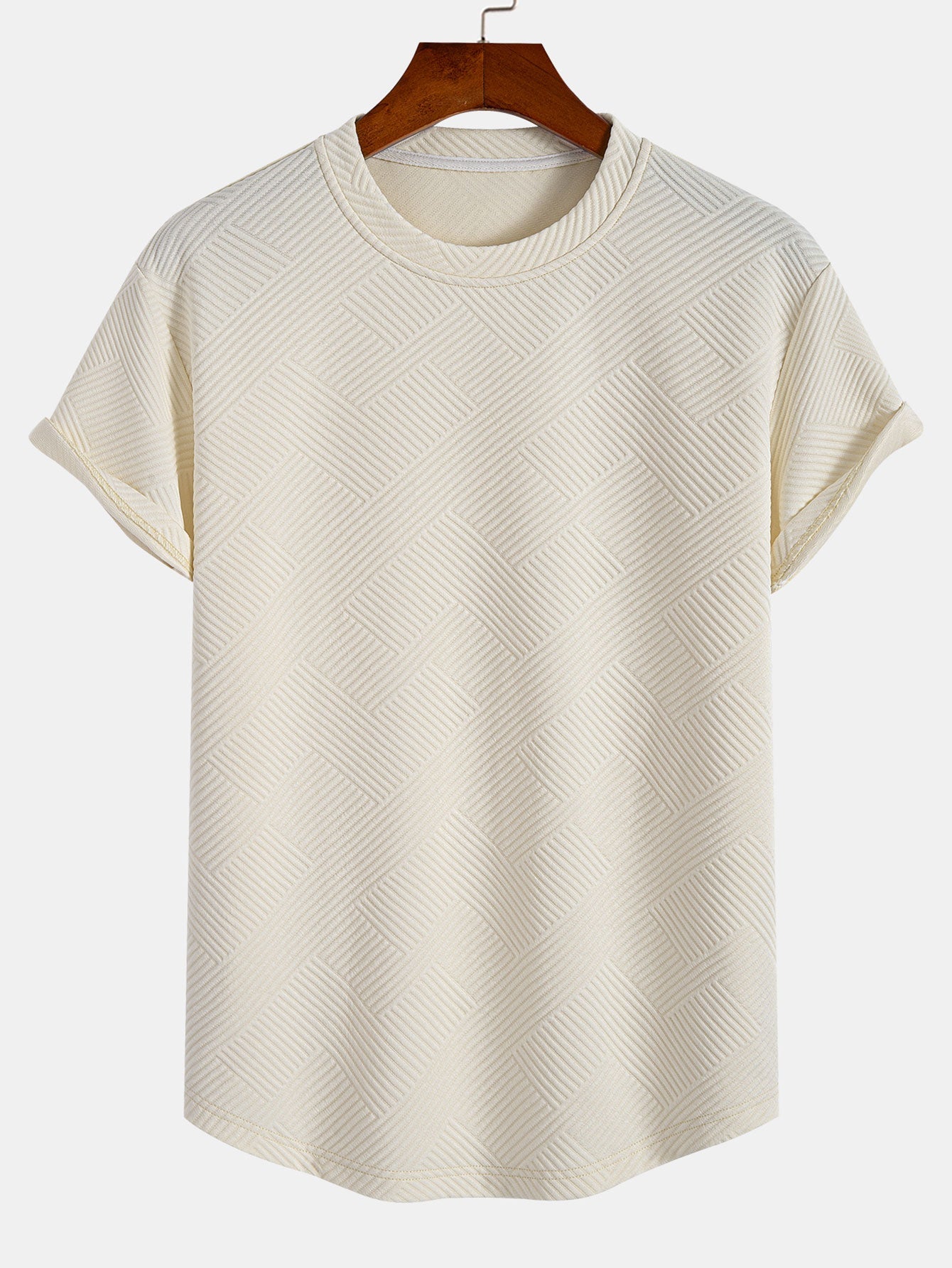 Short Sleeve Stripe Jacquard Arc Hem T-Shirt — North Row | Lifestyle