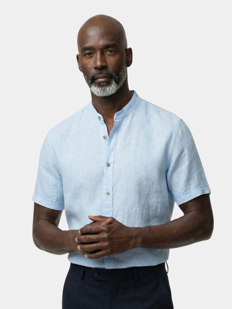 Essential Short Sleeve Linen Shirt — North Row | Front View