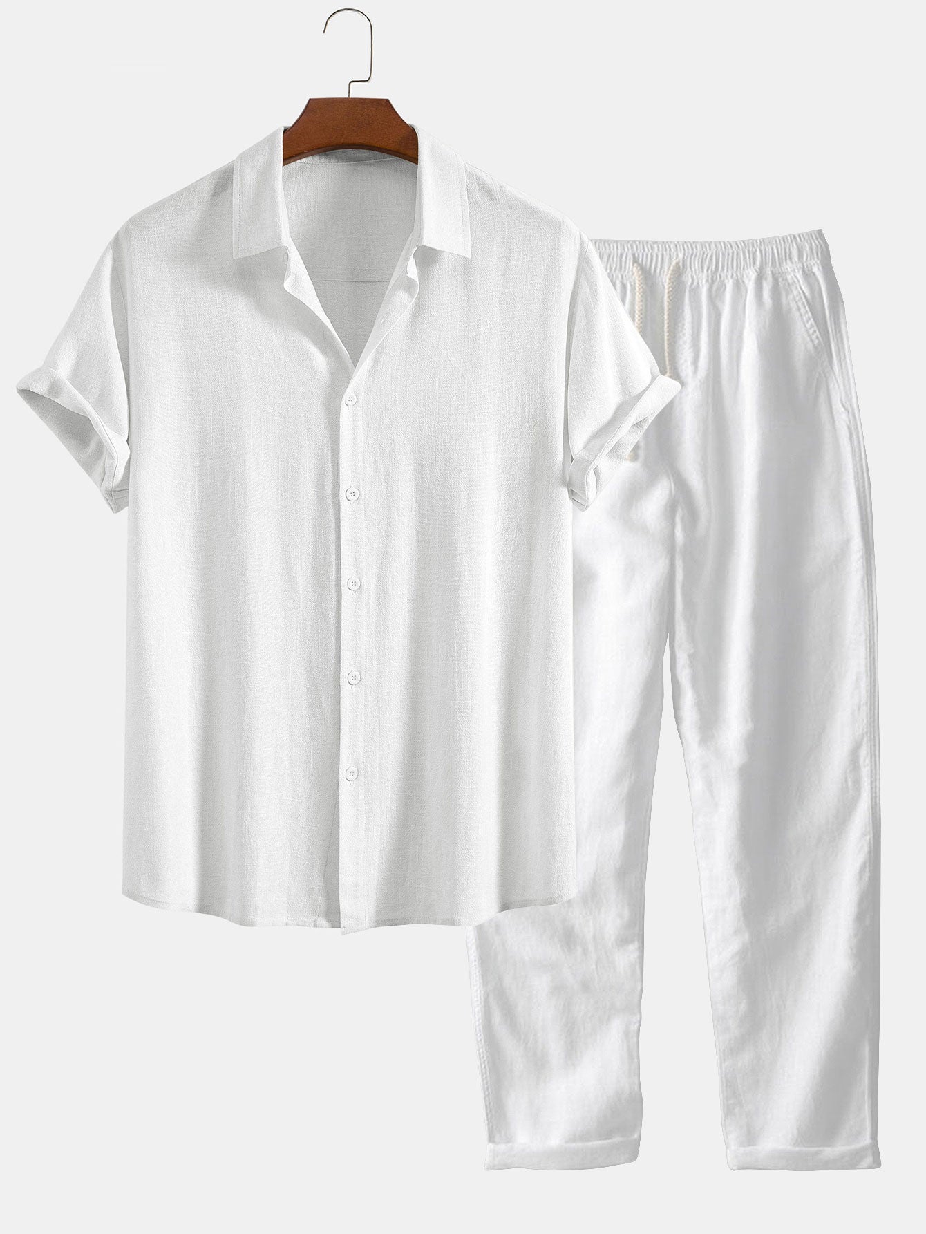 Linen Rayon Blend Button Up Shirt & Straight Leg Linen Pants — North Row | Lifestyle