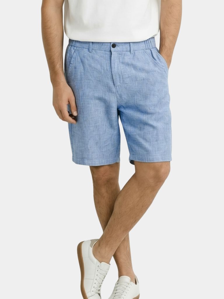 Bleu Horizon Linen Shorts — North Row | Front View