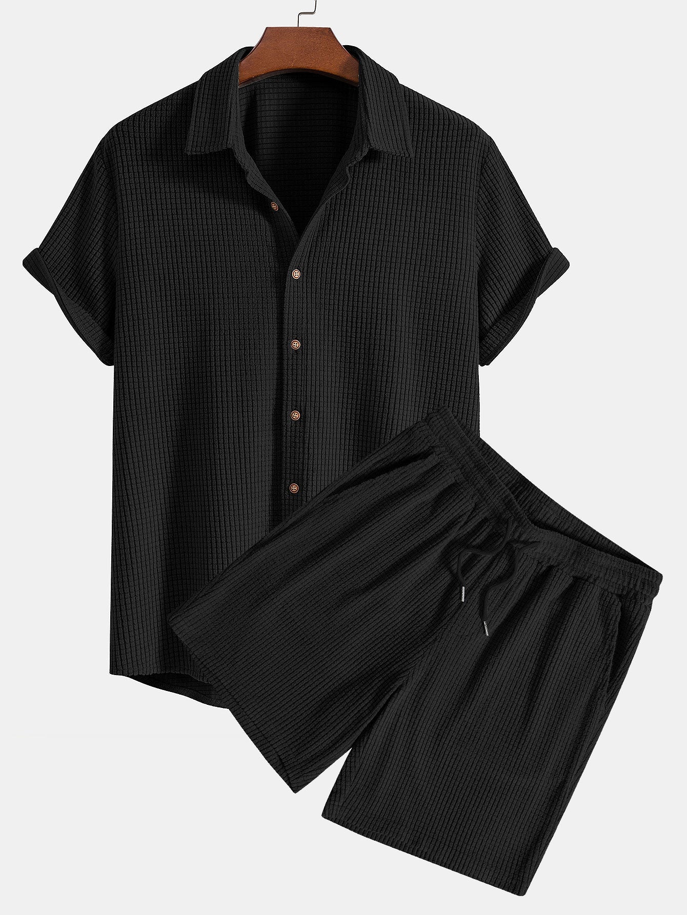 Waffle Button Up Shirt & Shorts — North Row | Back View