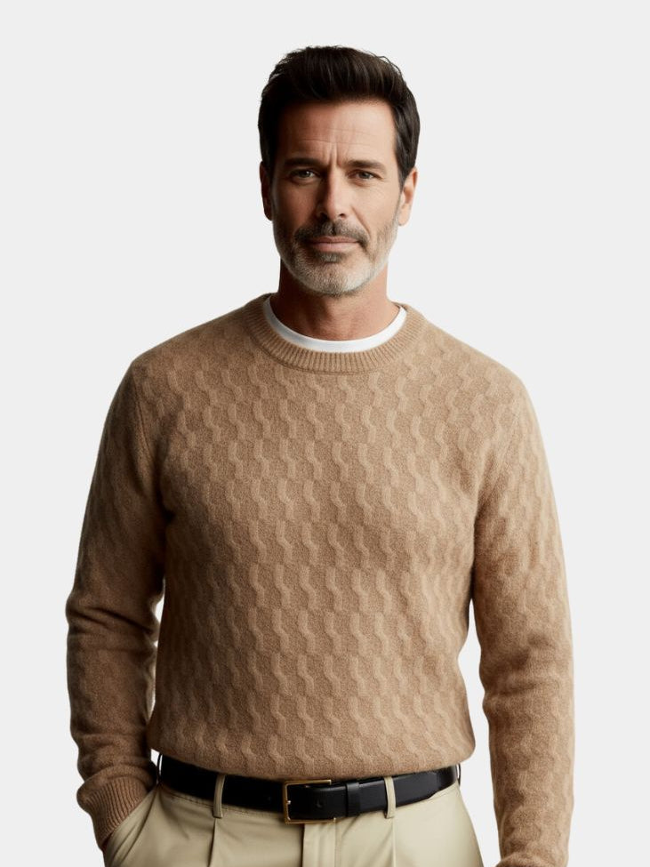 100% Wool Geometric Crew Neck Pullover Sweater — North Row | Front View
