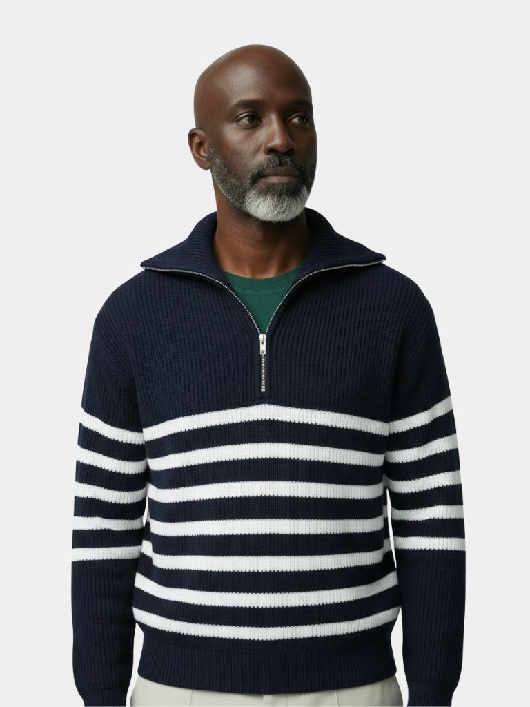 Casual Striped Zip Up Sweater — North Row | Front View
