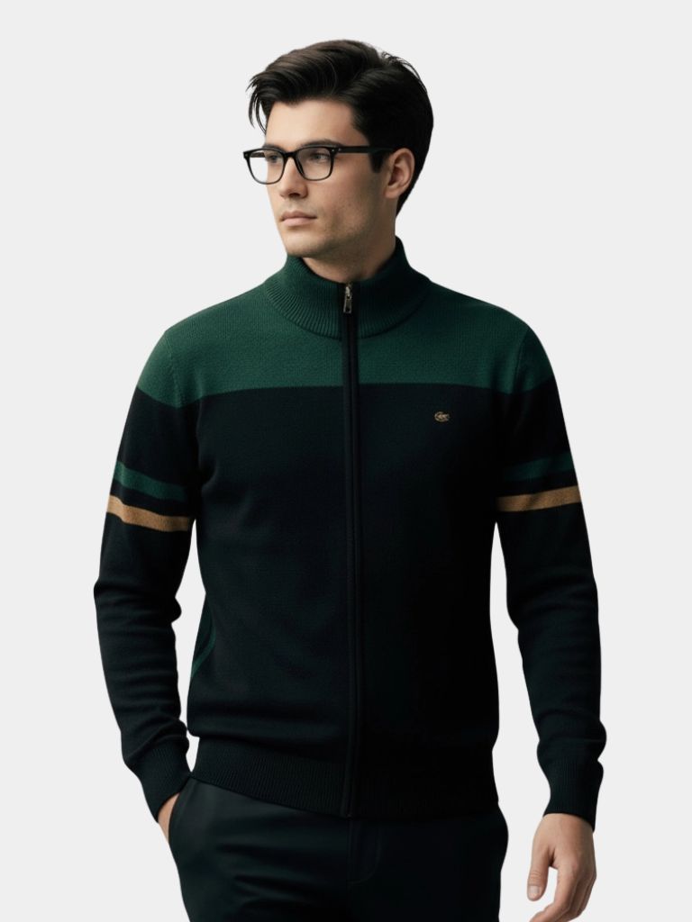 Cardigan Sweater Zipper Standing Collar Knitwear — North Row | Front View