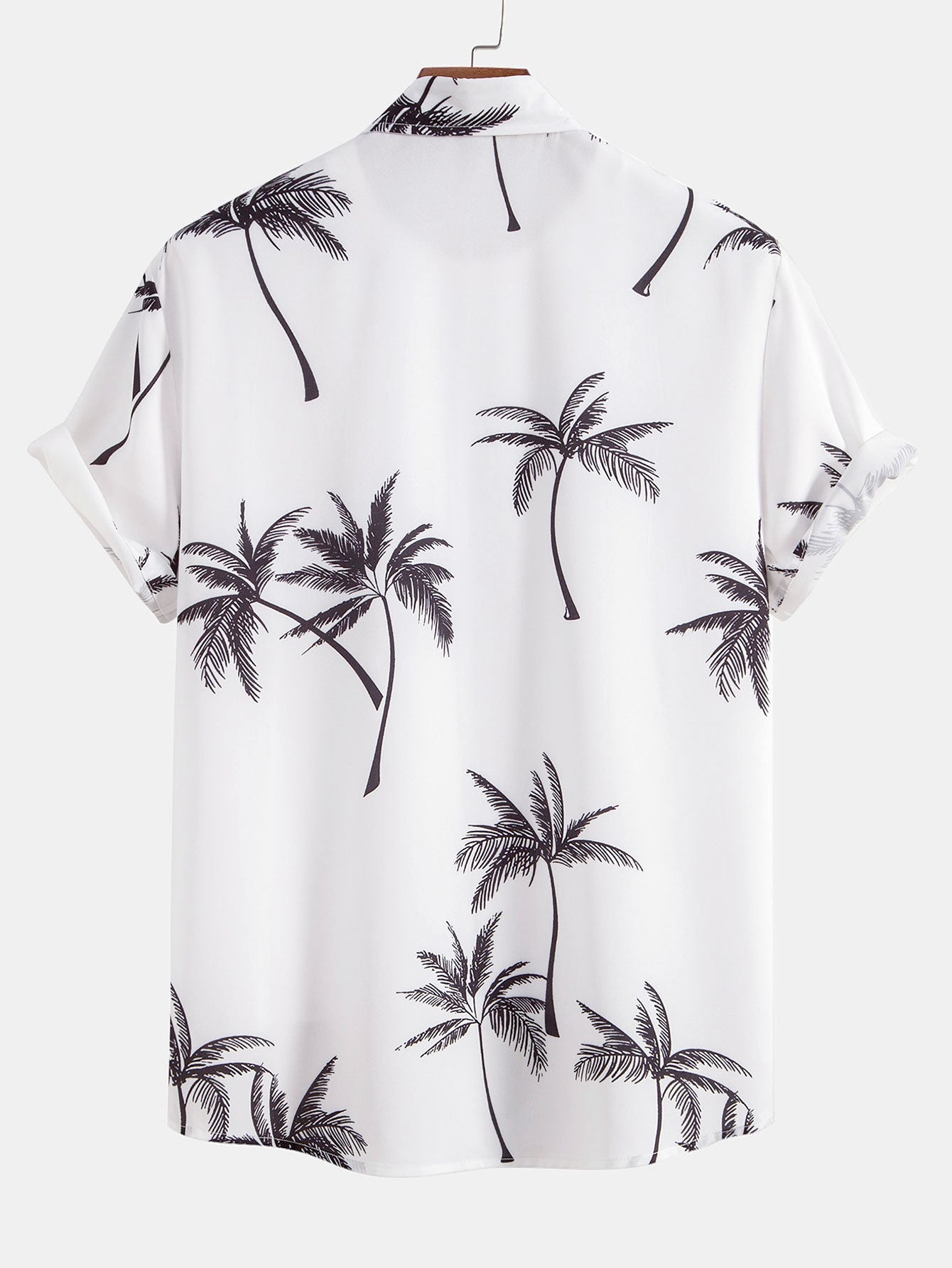 Palm Tree Print Button Up Shirt & Striped Print Swim Shorts — North Row | Back View