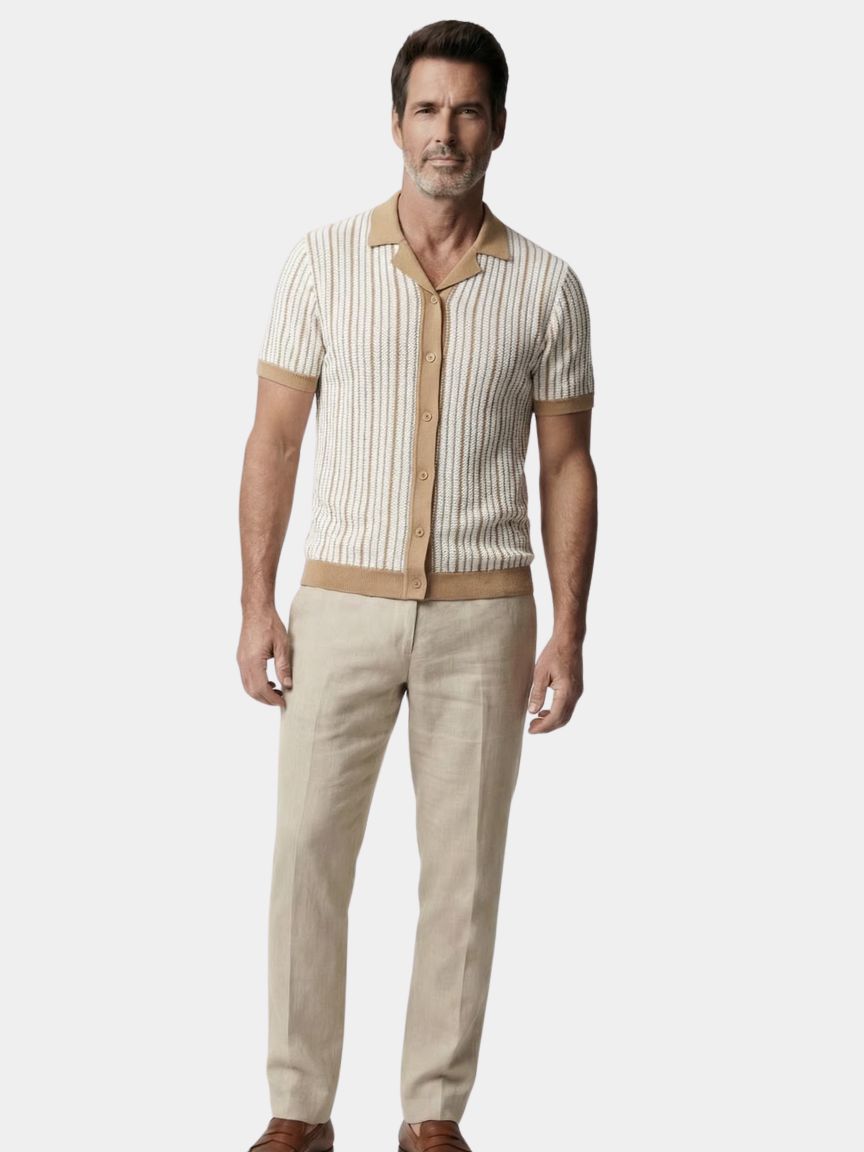 Striped Knit Polo Shirt — North Row | Back View