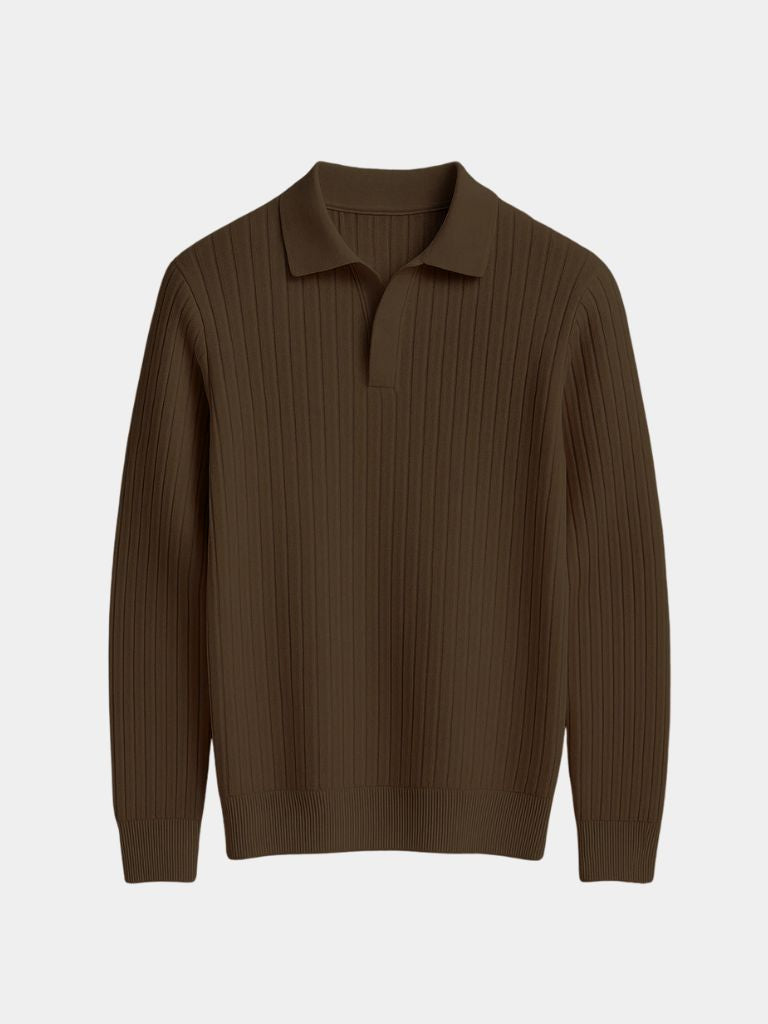 Elegant Open Collar Long Sleeve Polo — North Row | Collar Detail