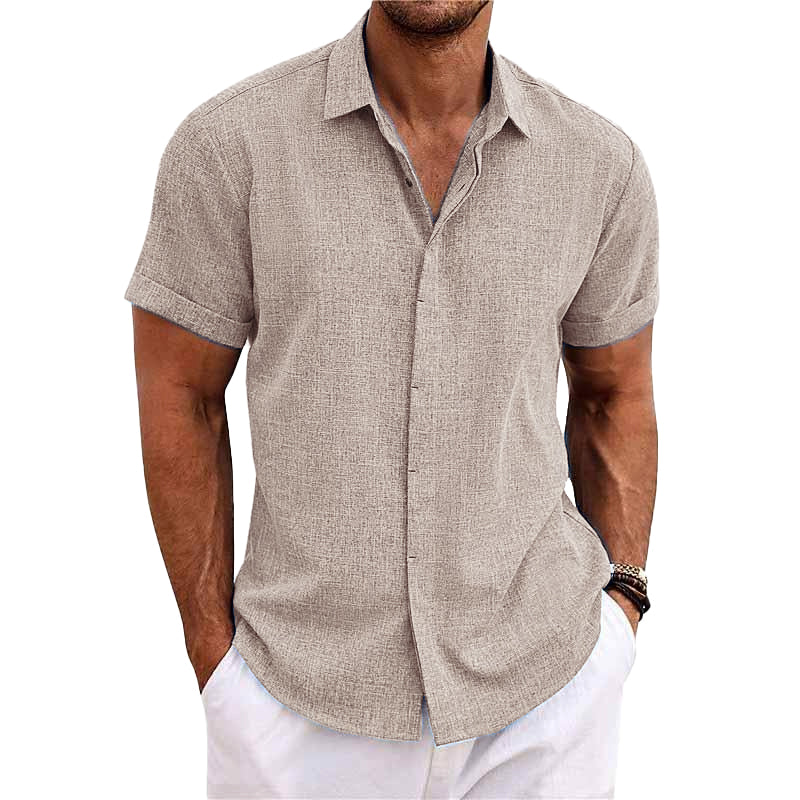 【24-hour shipping out】Men's Solid Color Lapel Cotton Linen Short Sleeve Shirt 82339241X — North Row | Lifestyle