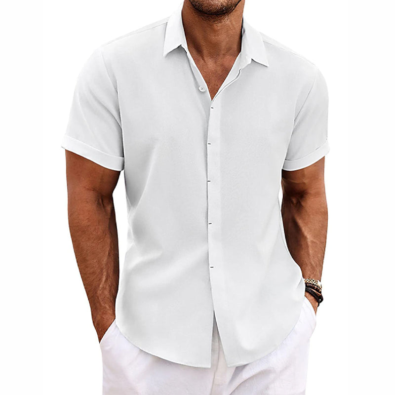 【24-hour shipping out】Men's Solid Color Lapel Cotton Linen Short Sleeve Shirt 82339241X — North Row | Worn Look
