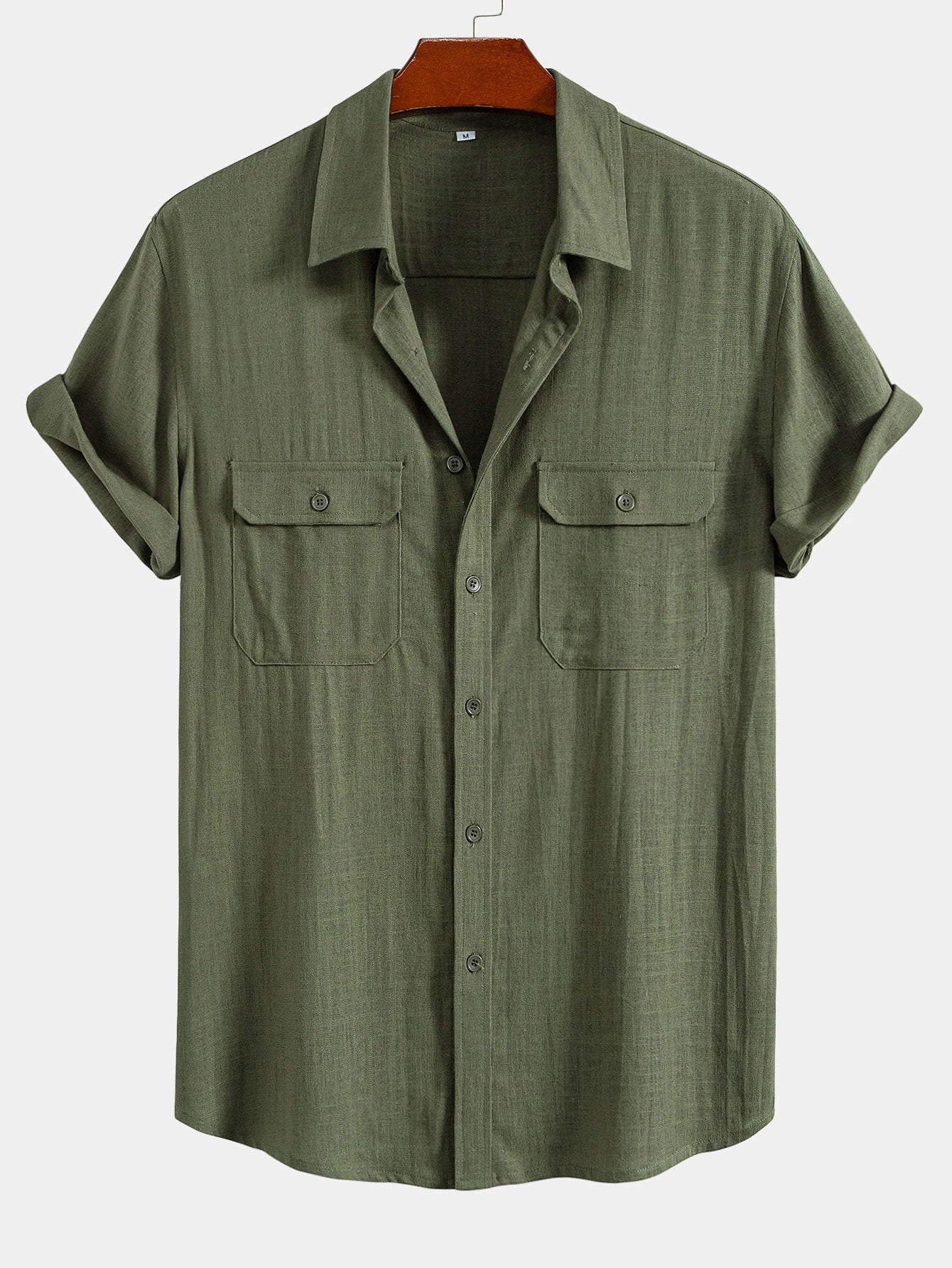 Linen Rayon Blend Pocket Utility Shirt & Straight Leg Linen Pants — North Row | Close-Up