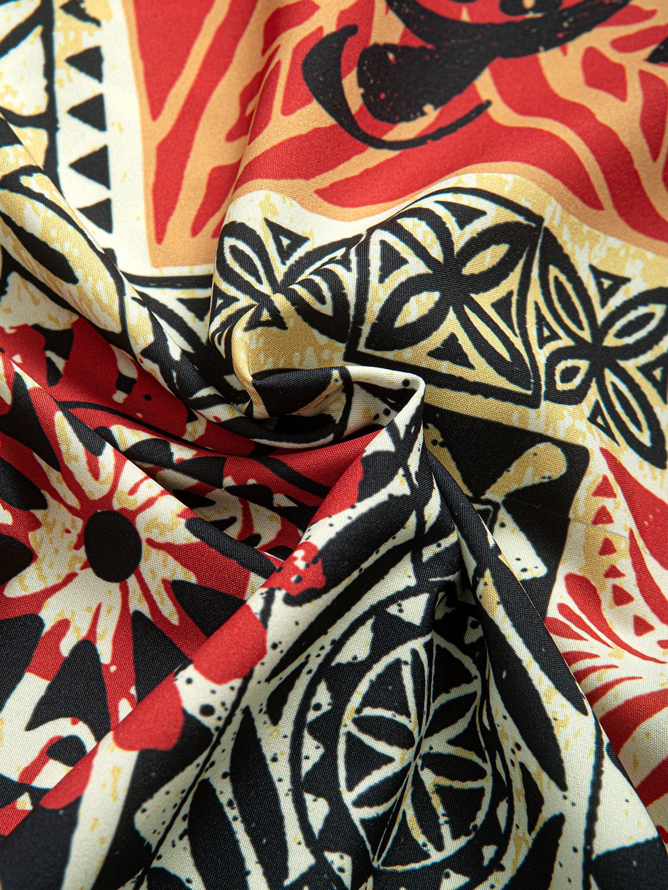 Palm Tree Turtle Ethnic Geometry Print Button Up Shirt & Swim Shorts — North Row | Texture Detail