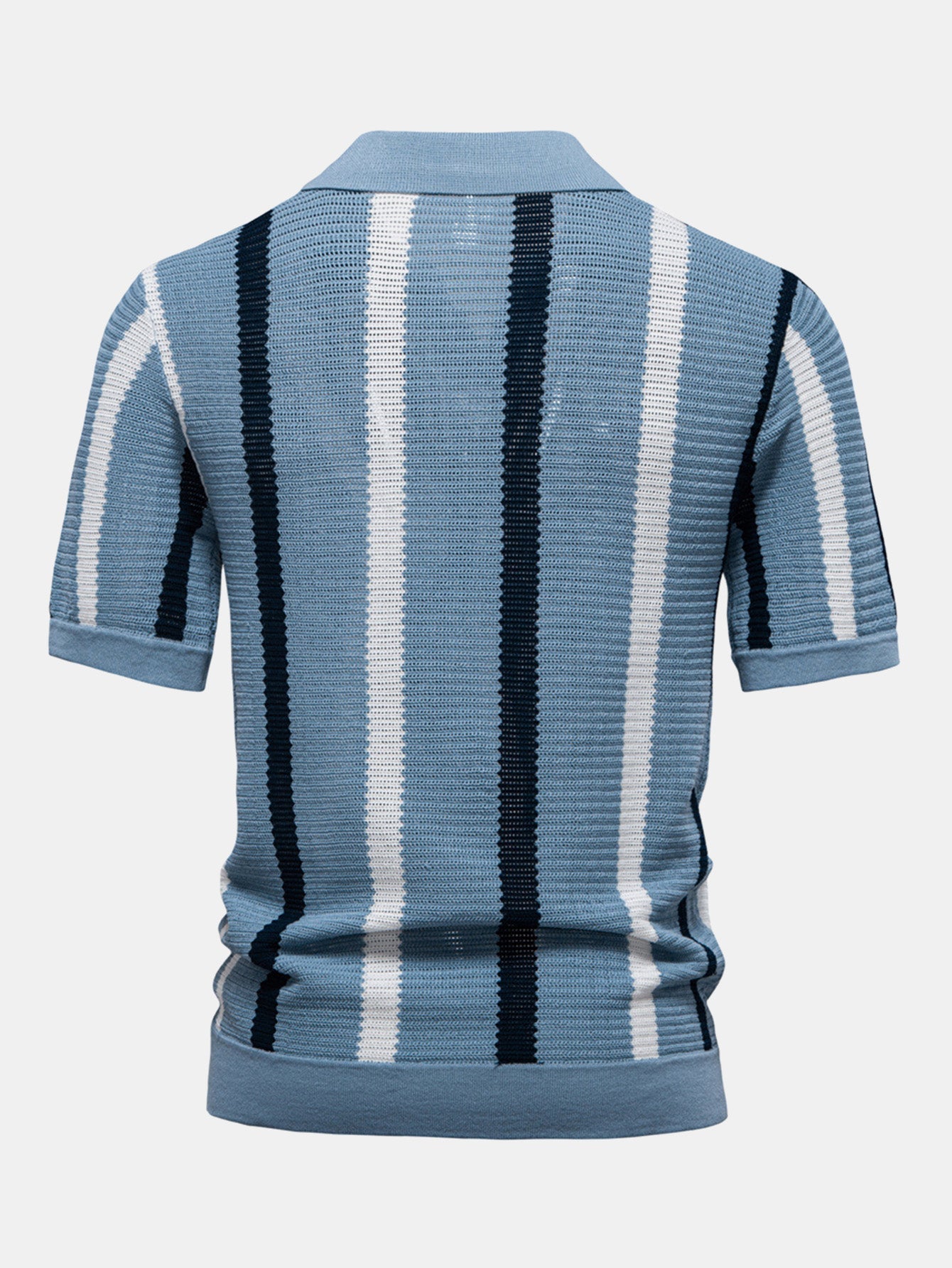 Stripe Knit V Neck Polo Shirt — North Row | Close-Up