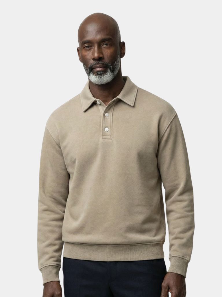 Canyon Mist Long Sleeve Polo Shirt — North Row | Front View