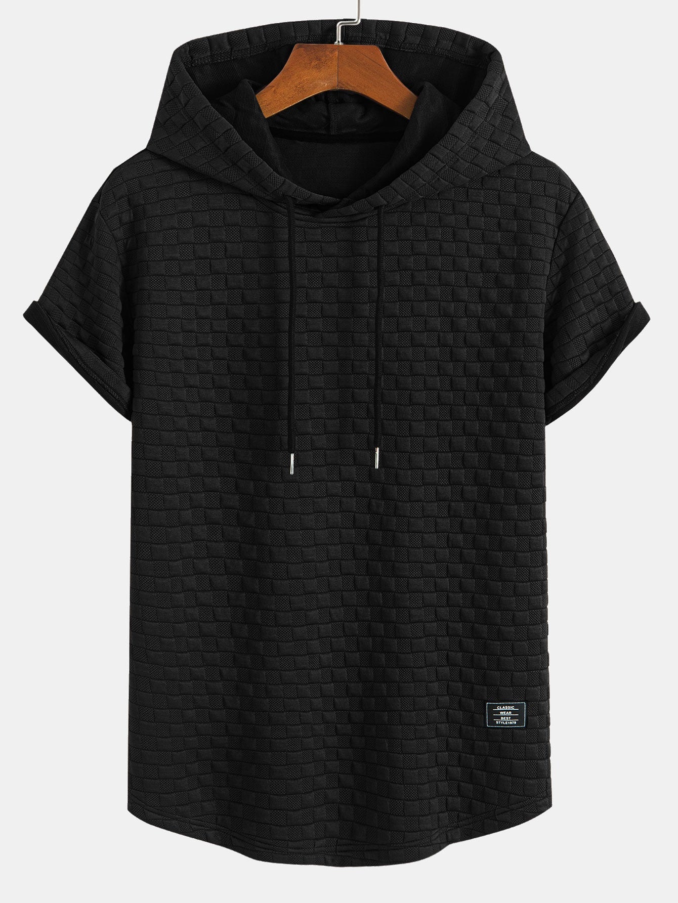 Checkerboard Jacquard  Arc Hem Hooded T-Shirt & Shorts — North Row | Close-Up