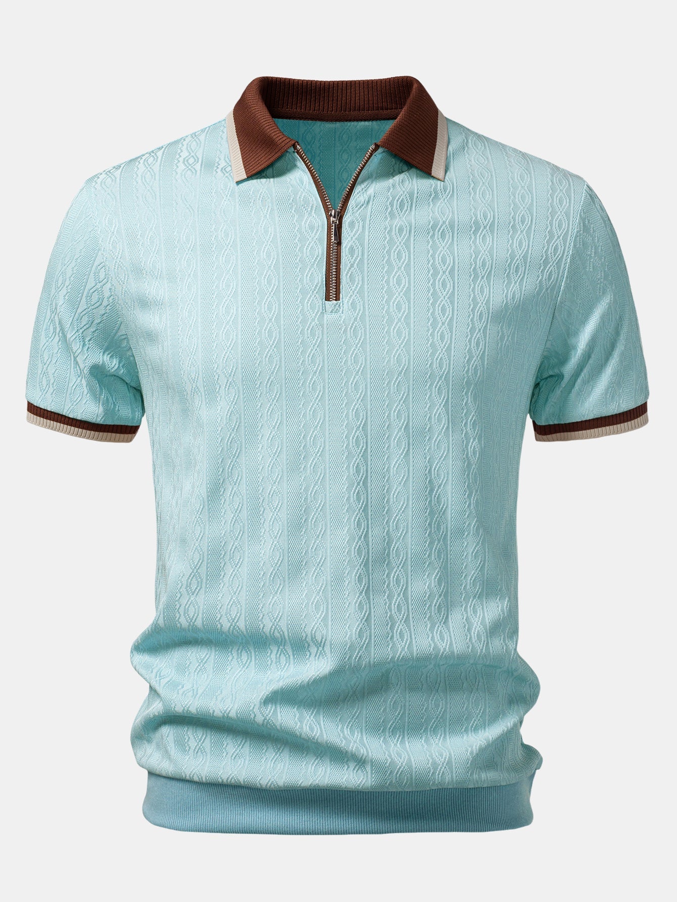Contrast Trim Textured Zipper Knit Polo — North Row | Texture Detail