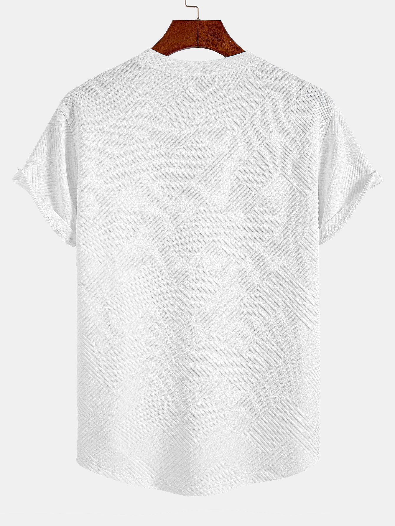 Short Sleeve Stripe Jacquard Arc Hem T-Shirt — North Row | Texture Detail
