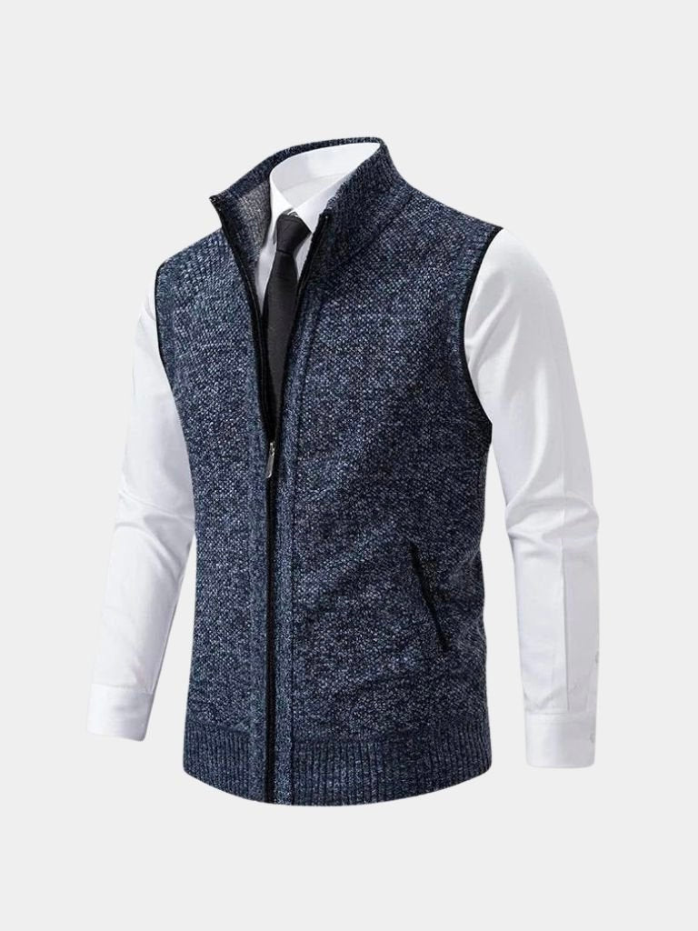 Elegant Full-Zip Sweater Vest — North Row | Collar Detail