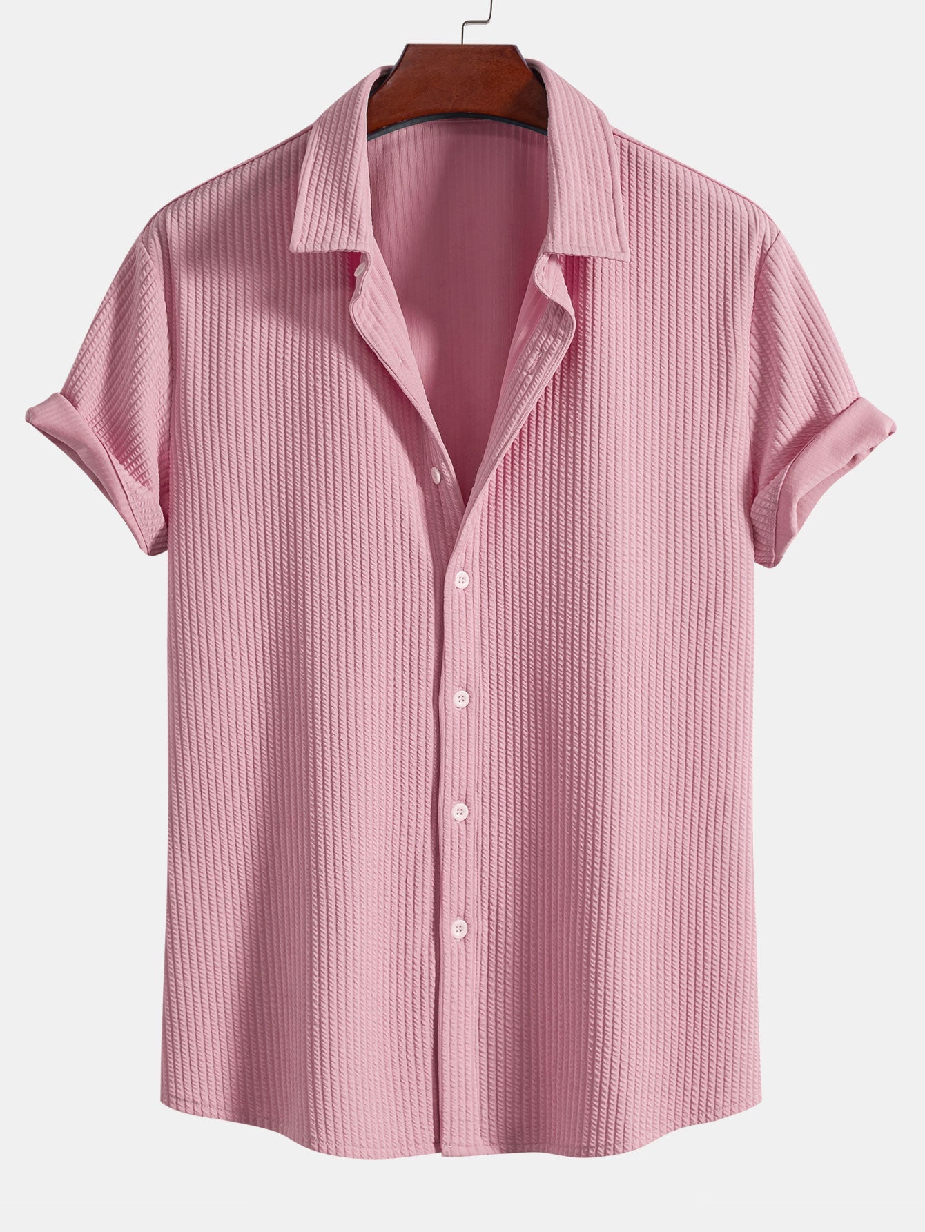 Muscle Fit Ribbed Button Up Shirt — North Row | Detail View