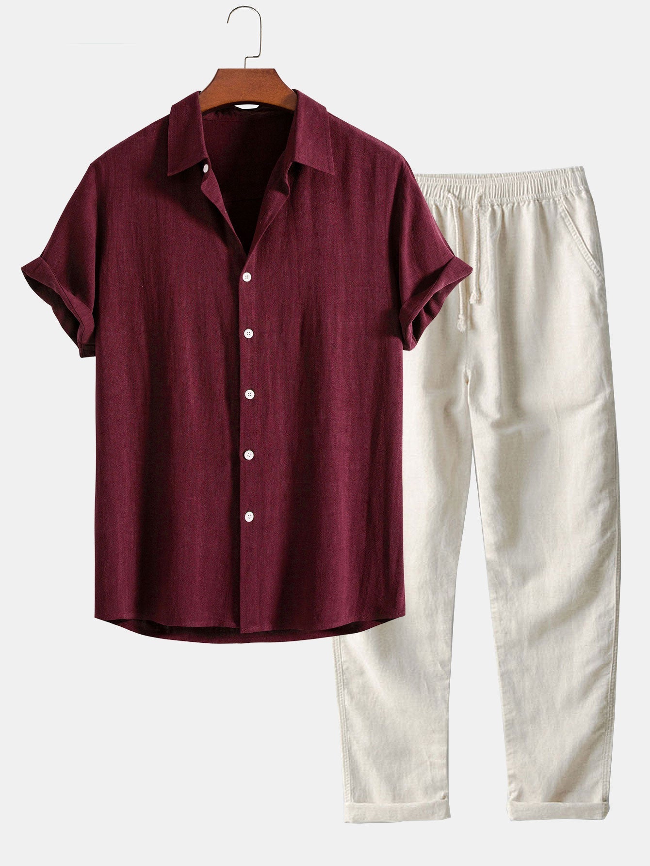Linen Rayon Blend Button Up Shirt & Straight Leg Linen Pants — North Row | Worn Look