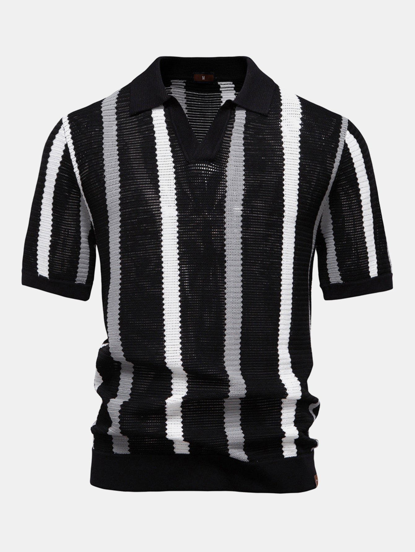 Stripe Knit V Neck Polo Shirt — North Row | Worn Look