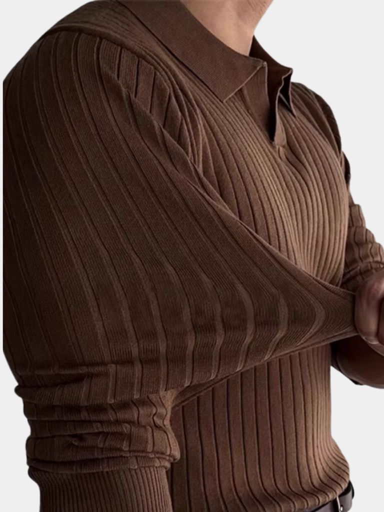Elegant Open Collar Long Sleeve Polo — North Row | Worn Look