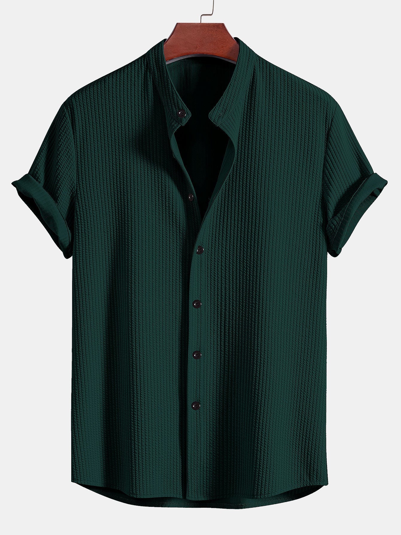 Muscle Fit Ribbed Stand Collar Shirt — North Row | Detail View