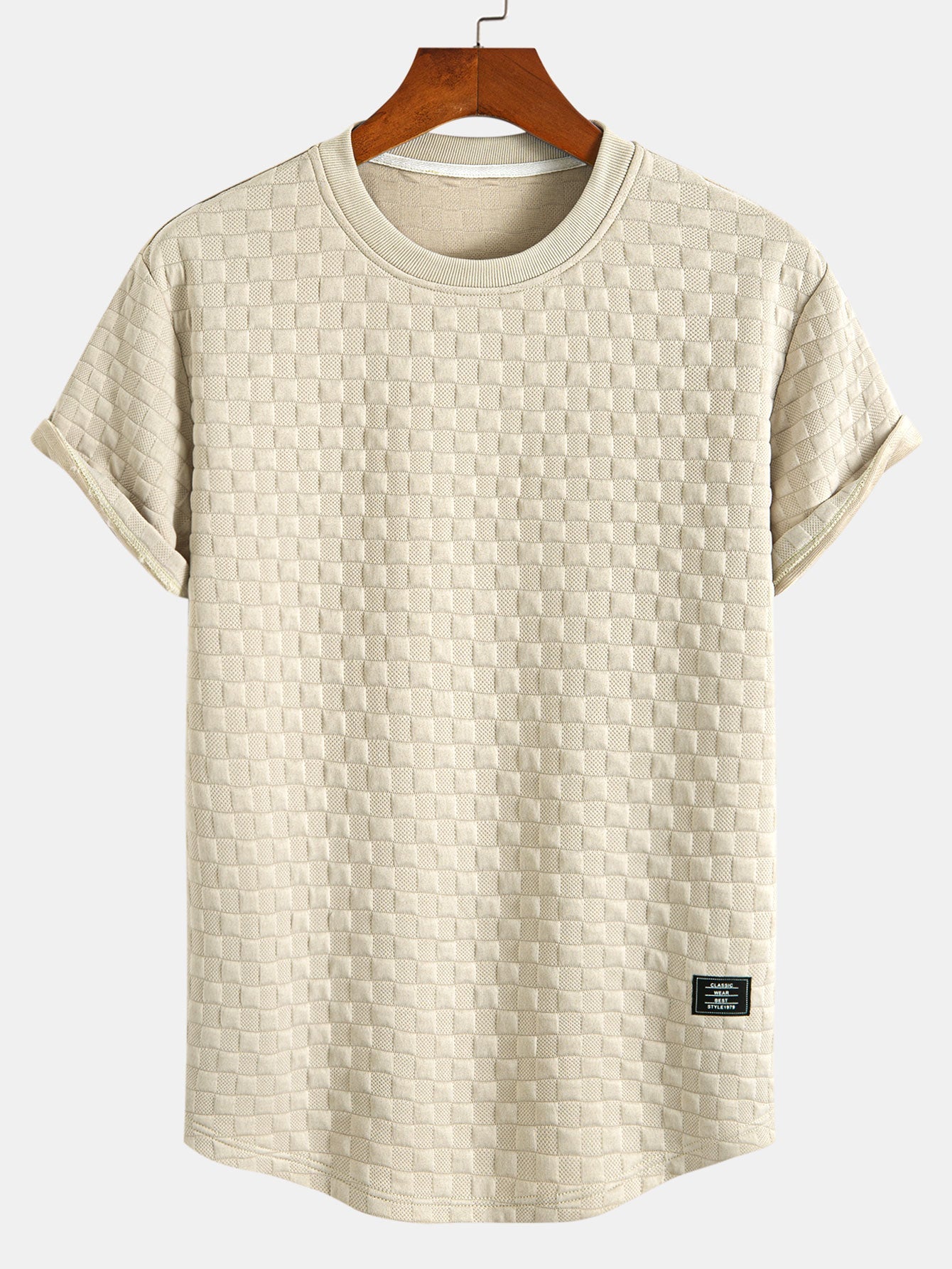 Checkerboard Jacquard  Arc Hem T-Shirt — North Row | Flat Lay