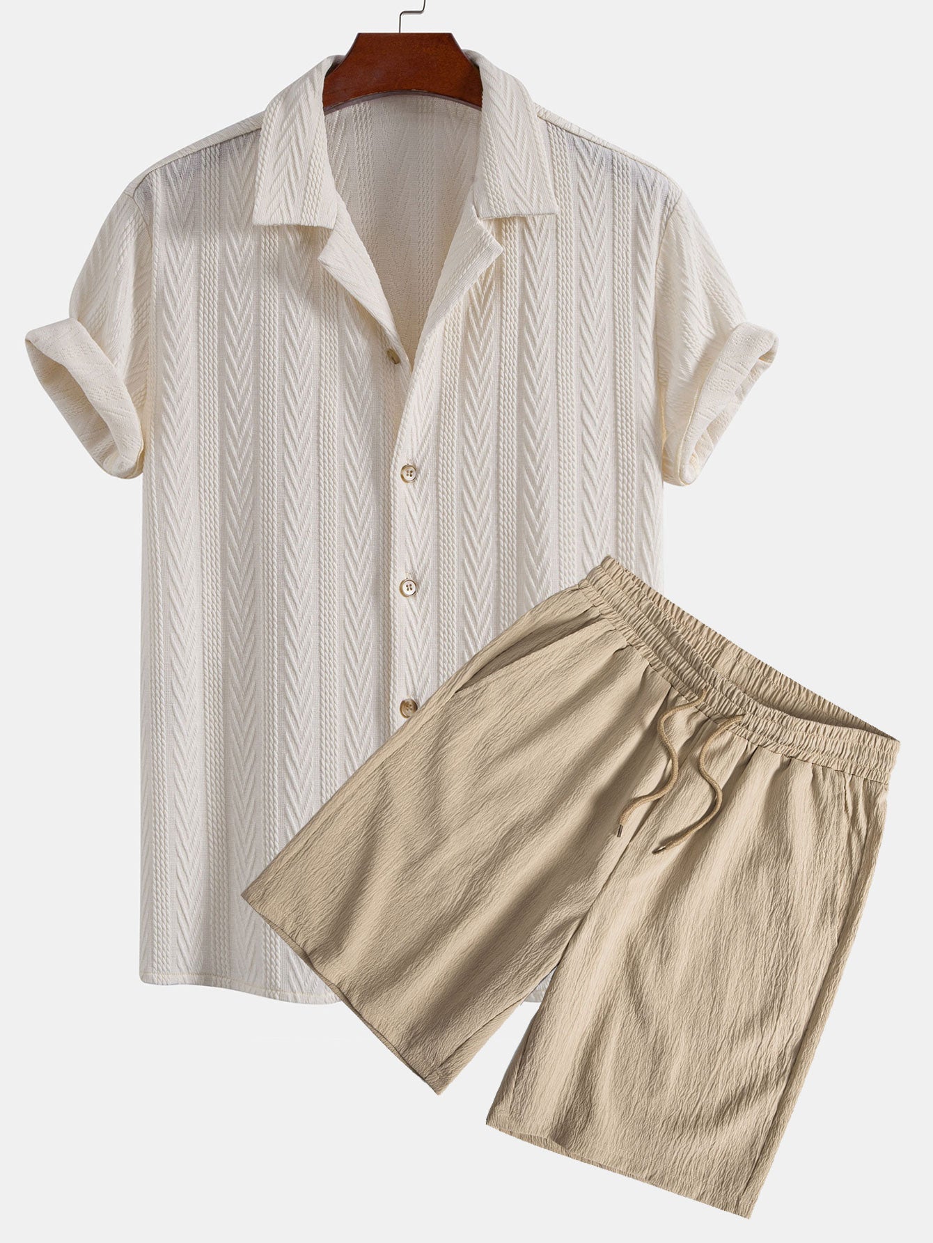 Texture Jacquard Cuban Shirt & Crinkled Textured Drawstring Shorts — North Row | Detail View
