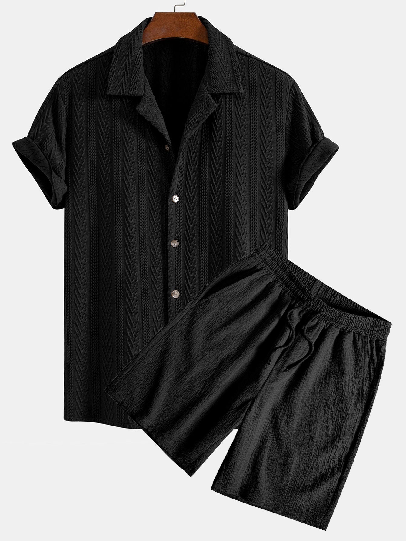 Texture Jacquard Cuban Shirt & Crinkled Textured Drawstring Shorts — North Row | Back View