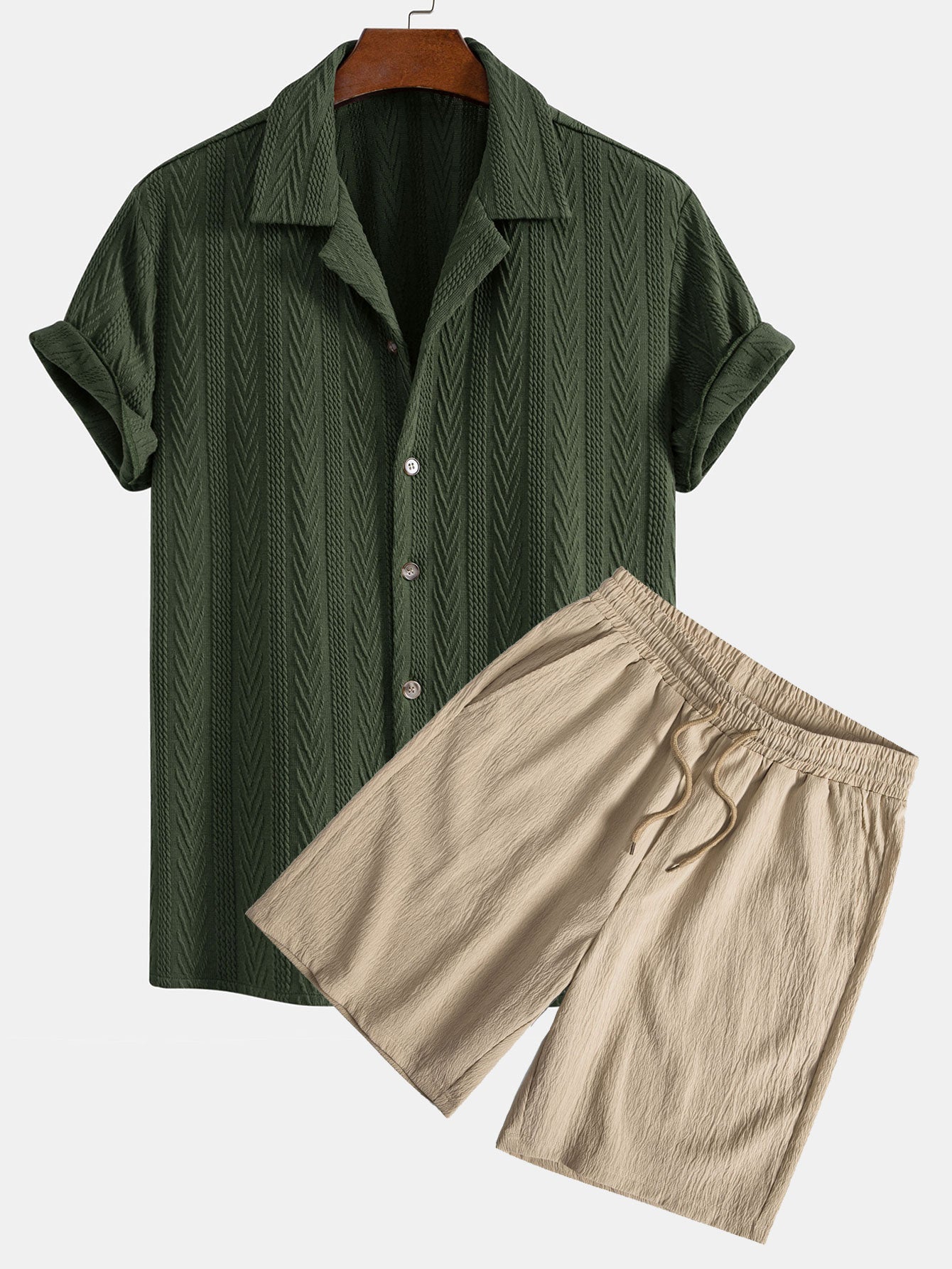 Texture Jacquard Cuban Shirt & Crinkled Textured Drawstring Shorts — North Row | Front View