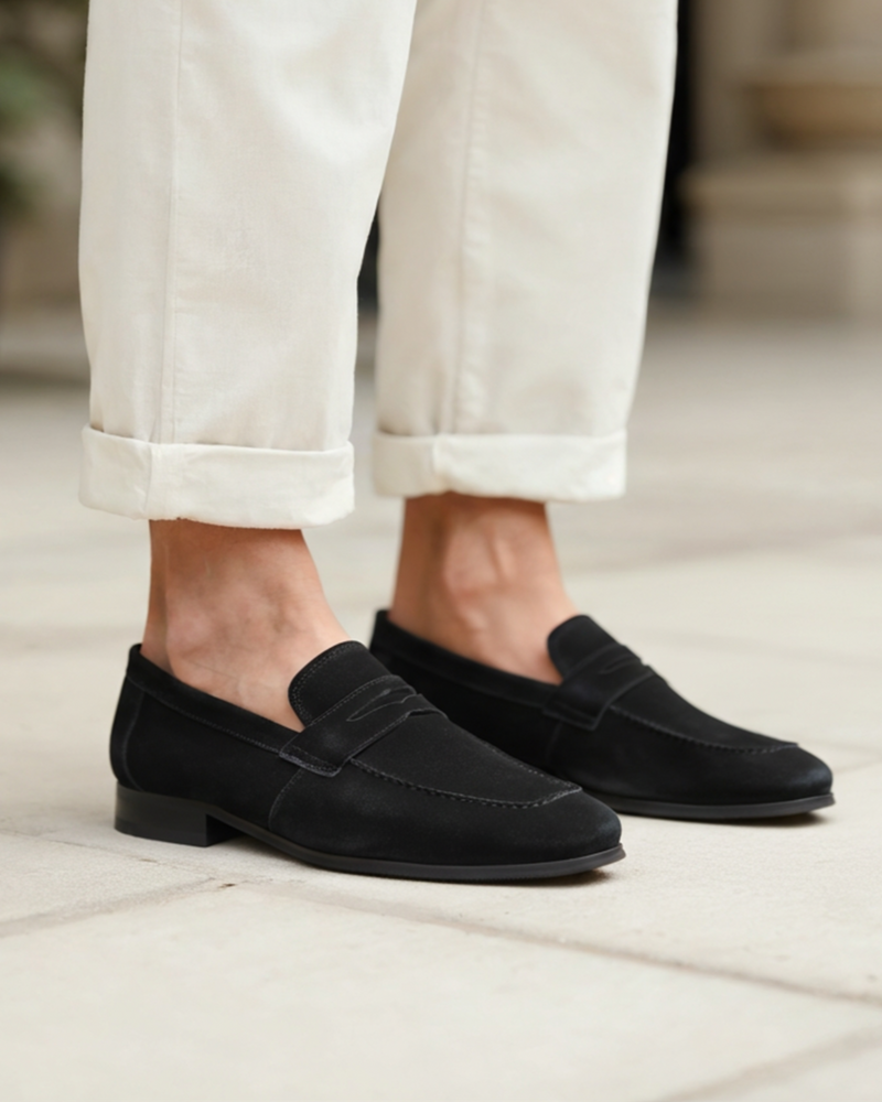 Suede Penny Loafers — North Row | Front View