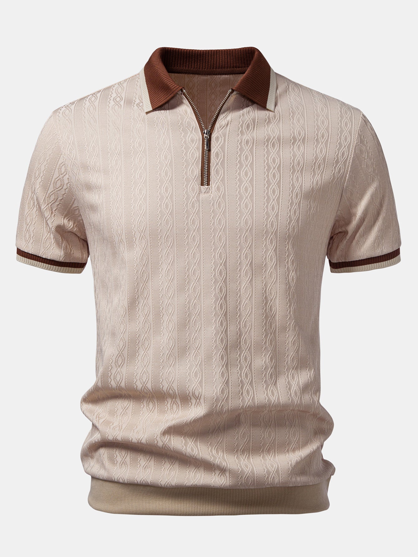 Contrast Trim Textured Zipper Knit Polo — North Row | Front View