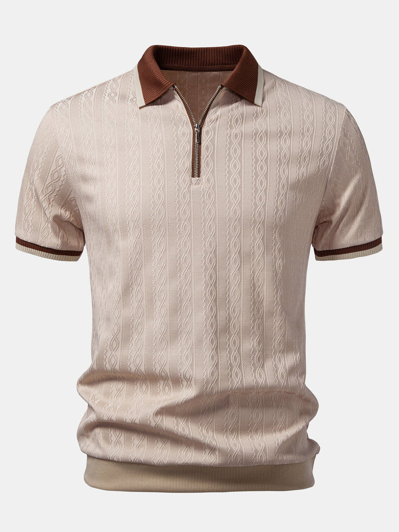 Contrast Trim Textured Zipper Knit Polo — North Row | Front View