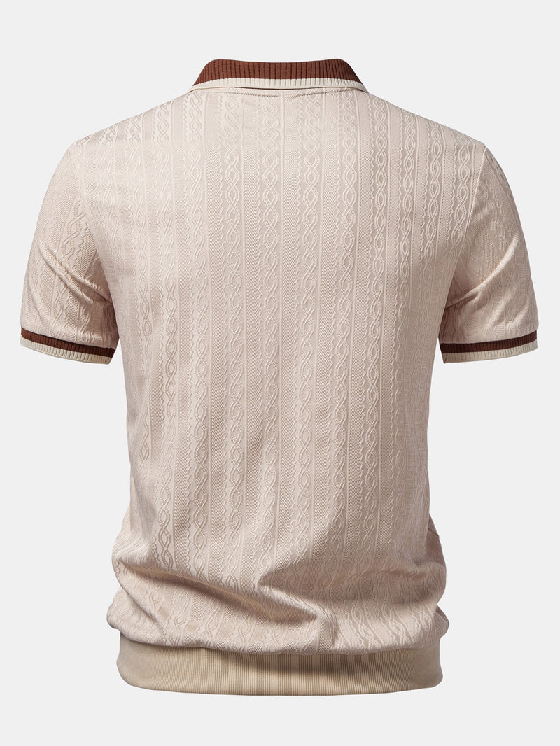Contrast Trim Textured Zipper Knit Polo — North Row | Side View