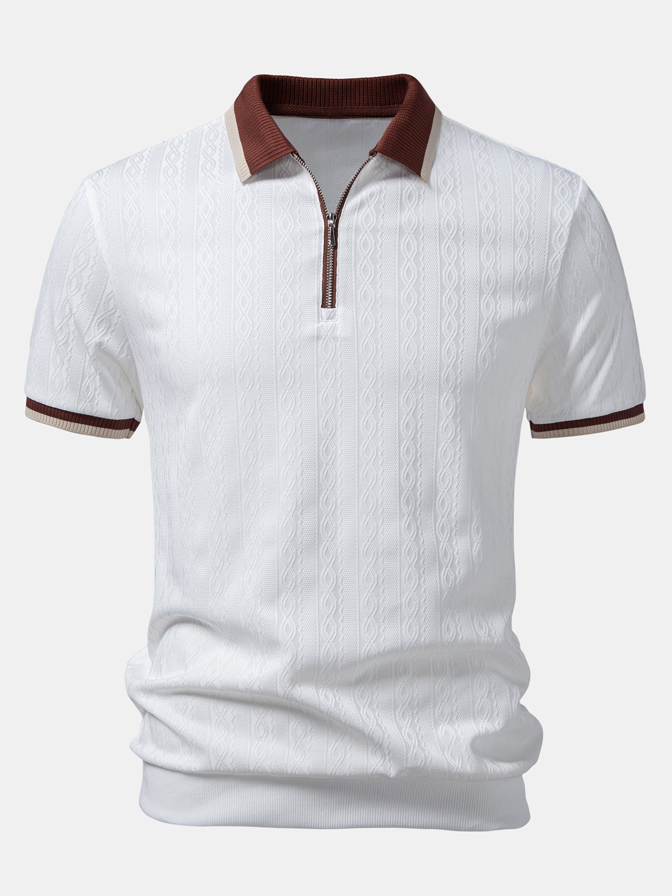 Contrast Trim Textured Zipper Knit Polo — North Row | Lifestyle