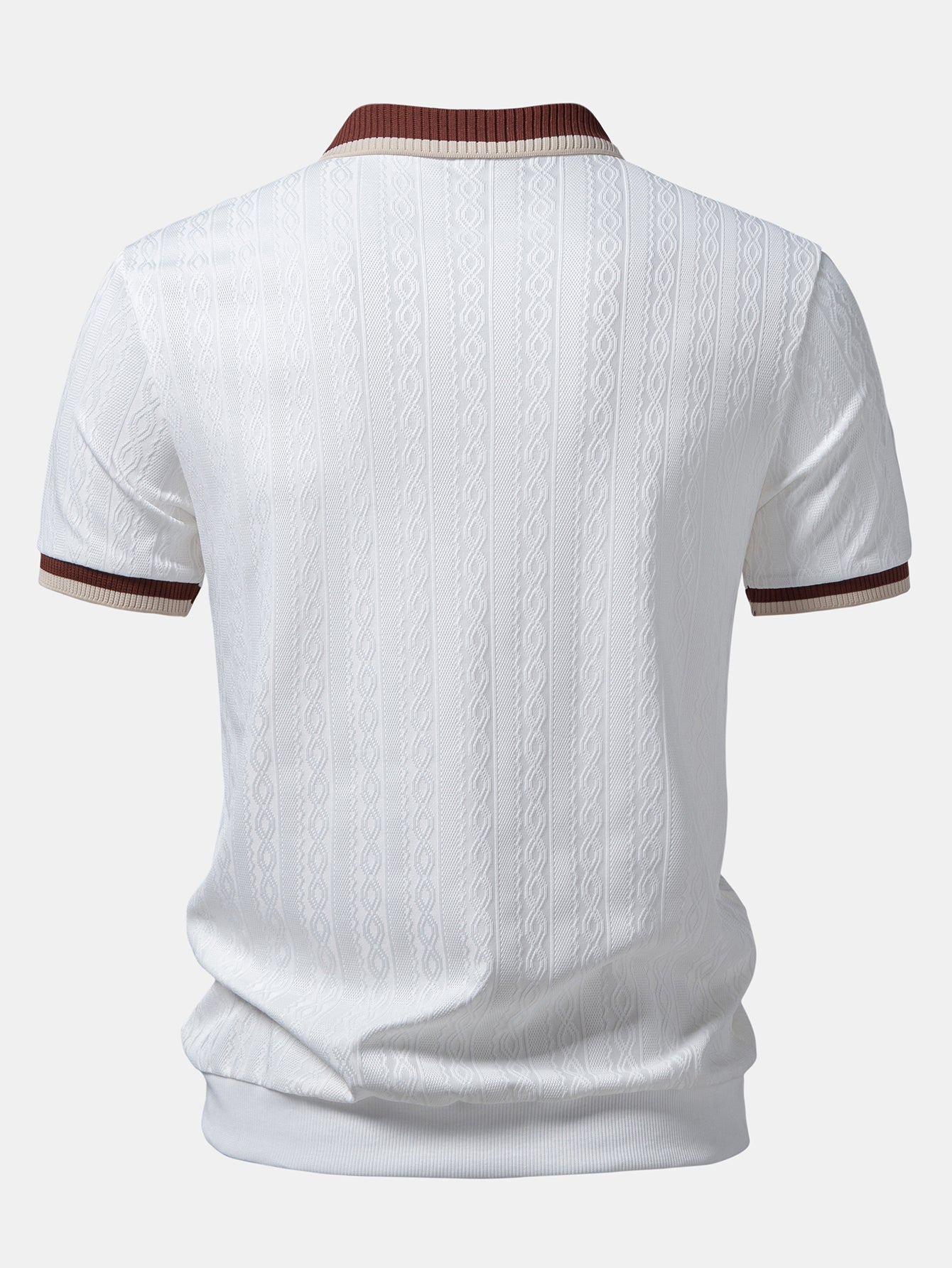 Contrast Trim Textured Zipper Knit Polo — North Row | Close-Up