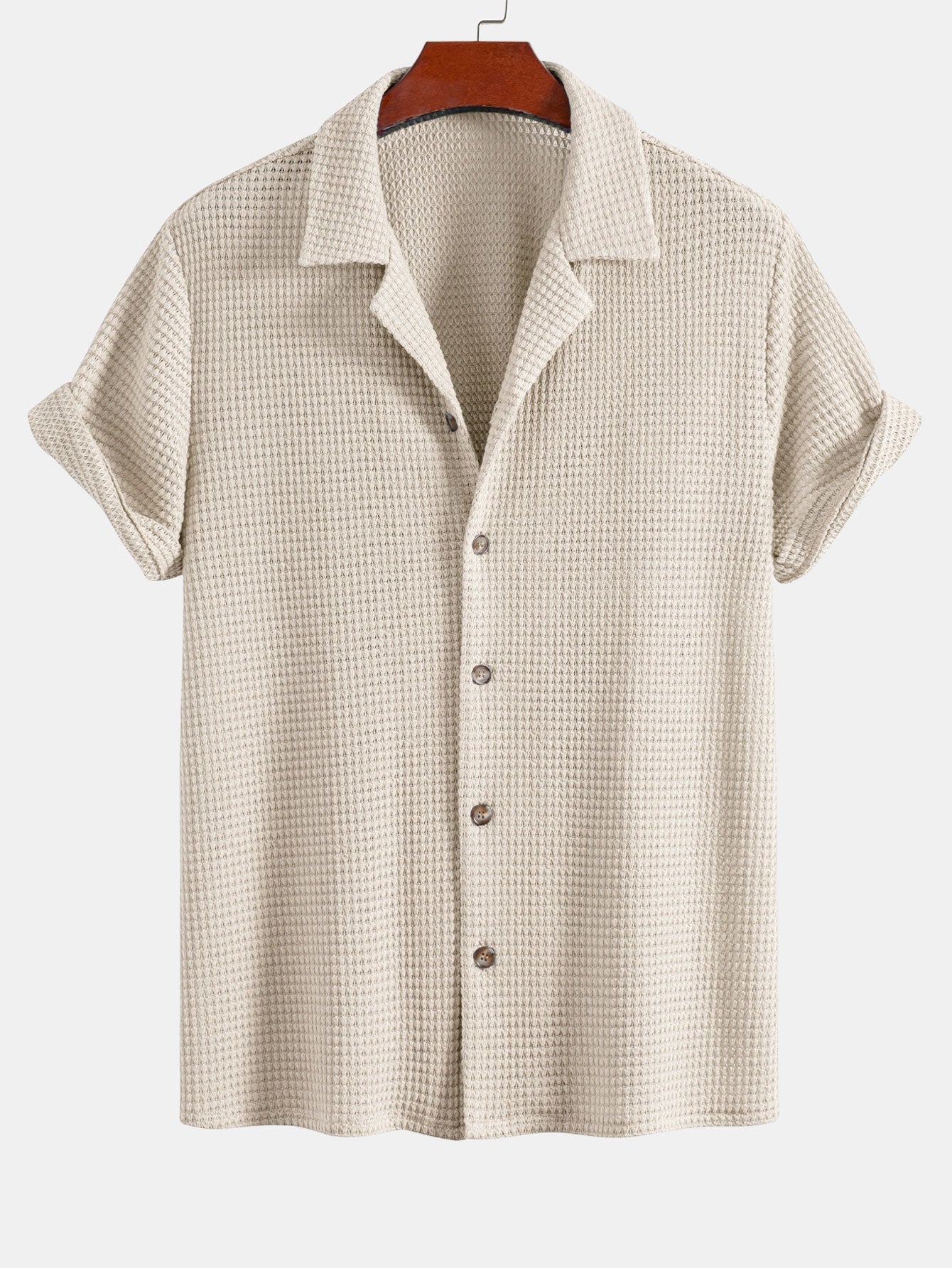 Waffle Textured Cuban Shirt & Shorts — North Row | Back View