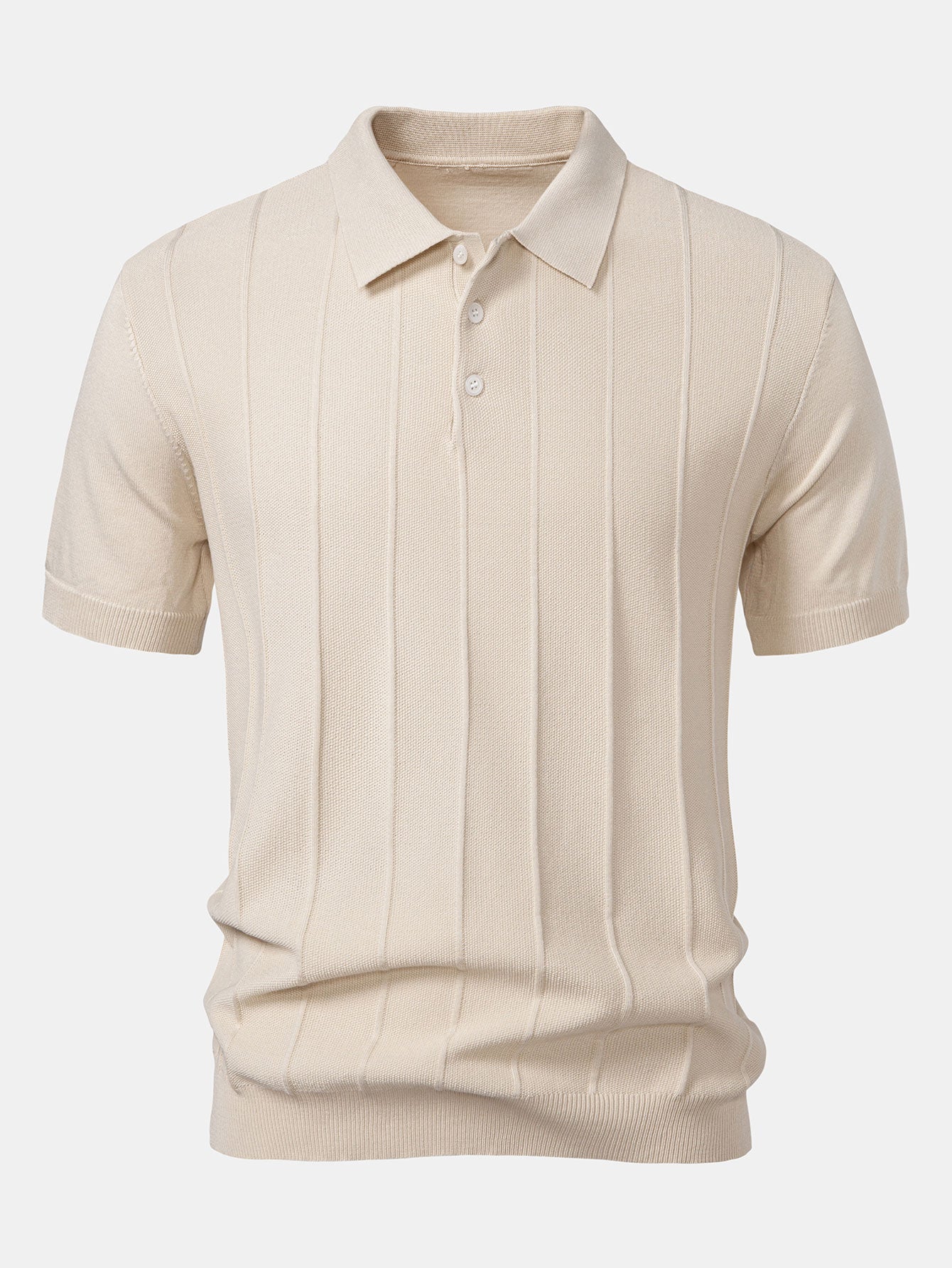 Stripe Jacquard Knit Polo Shirt & Straight Leg Ribbed Pants — North Row | Collar Detail
